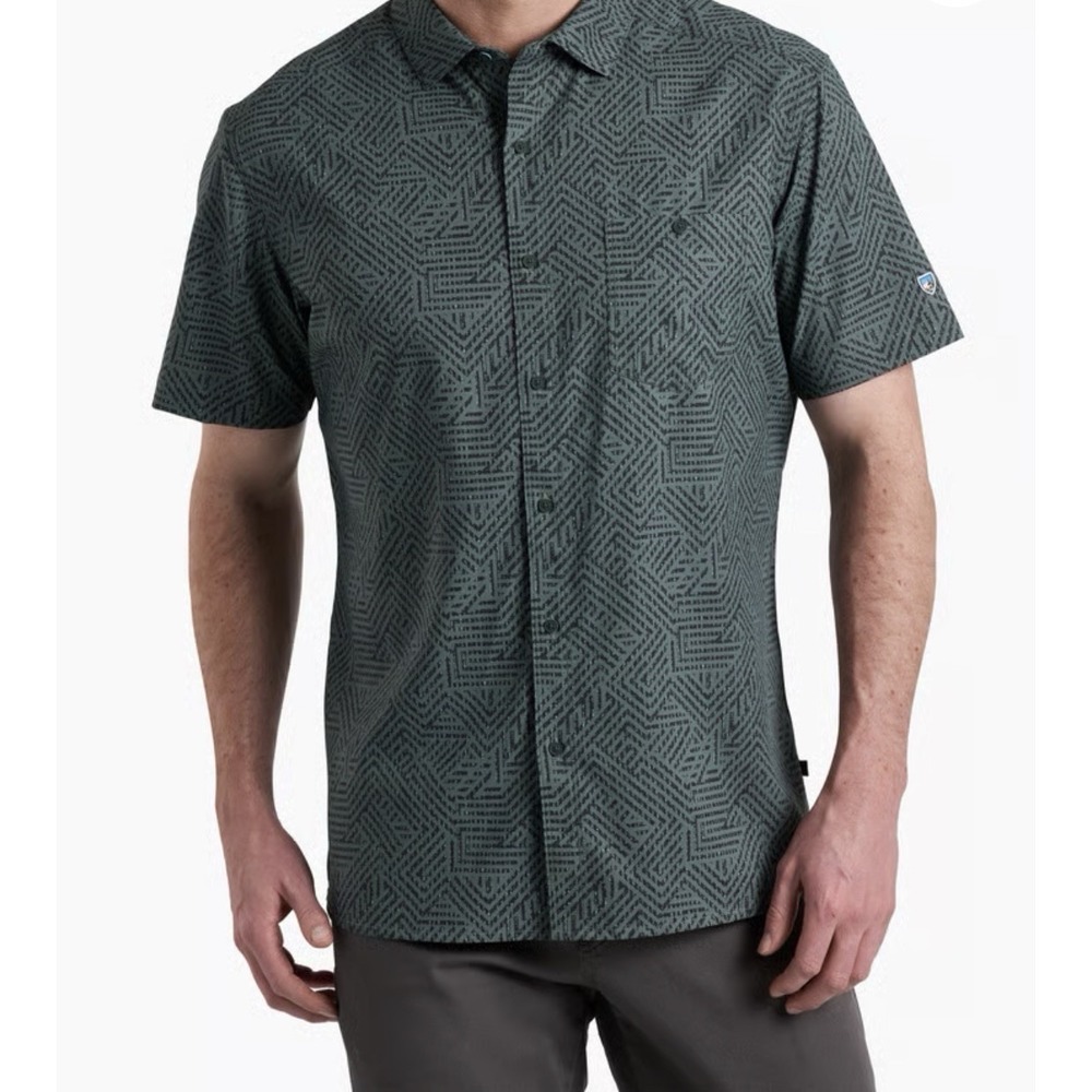 Kuhl Persuadr Short Sleeve Shirt Green Abstract Men's Size XXL UPF Stretch
